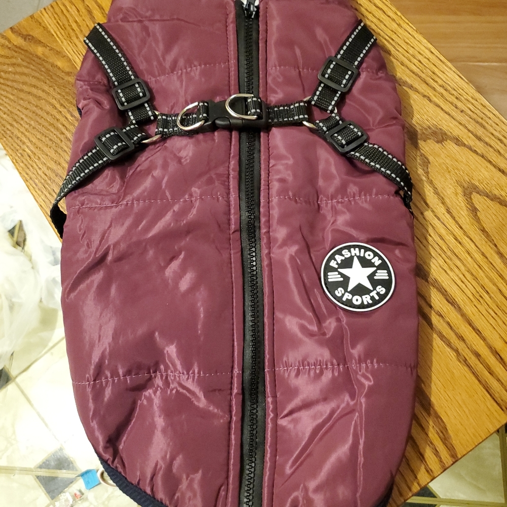 Winter Pet Vest Dog Cat Warm Padded Coat Harness Zip Purple Sz M